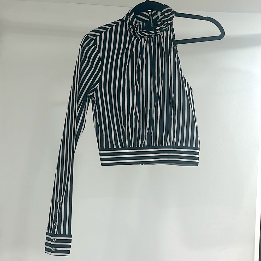 Pinstripe black and white one sleeve top
